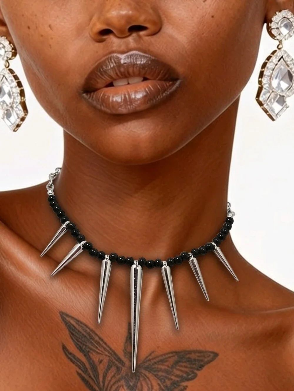 Silver Spike Necklace Paperclip Chain Punk Goth Jewelry Cyberpunk Cool-Girl Edge